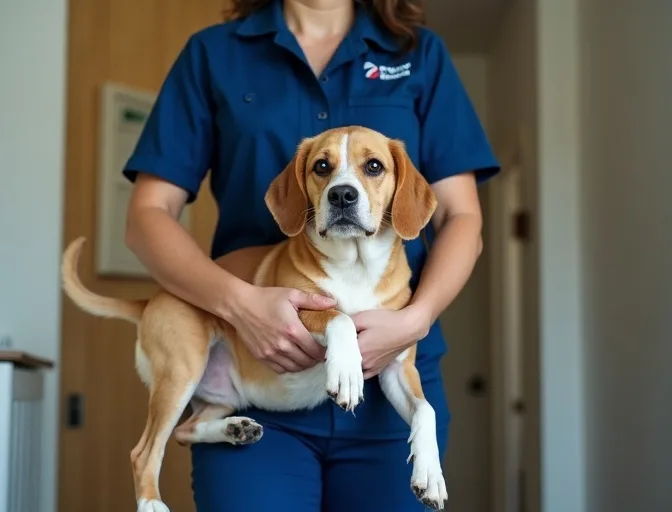 Technician respectfully transporting a deceased dog in Crib Point