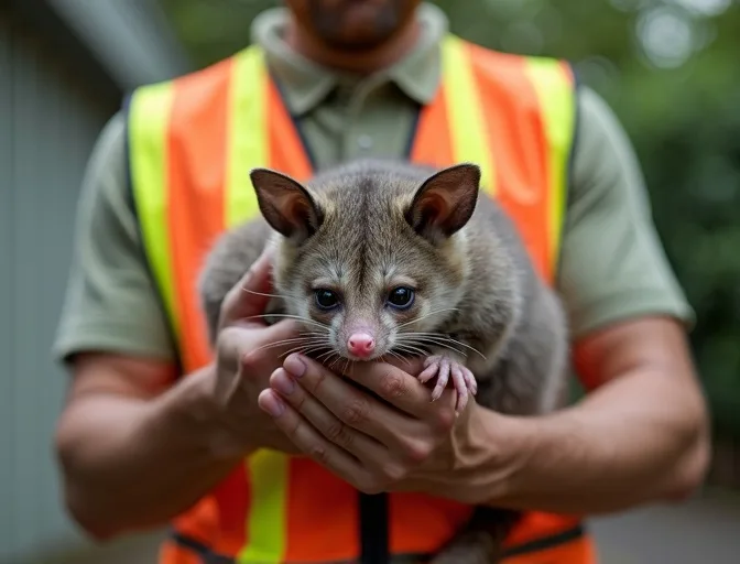 Animal handler safely recovering a deceased possum in Crib Point